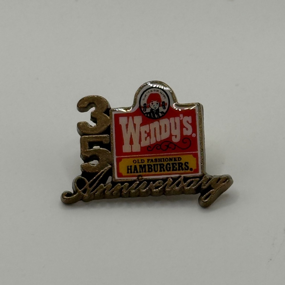 Vintage Wendy's 35th Anniversary Lapel Pin Old Fashioned Hamburgers Gold Tone
